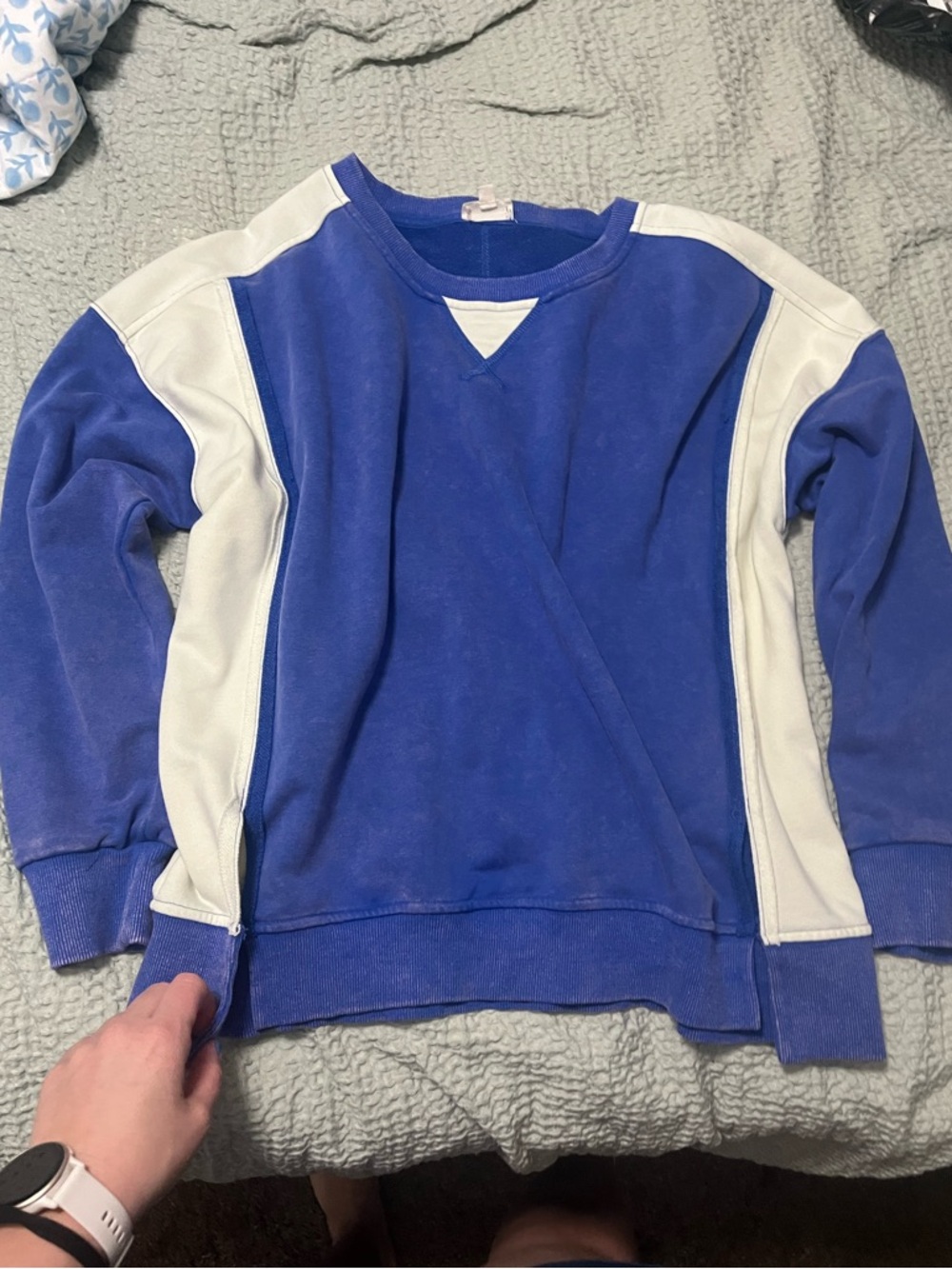 Blue and White Pullover Sweatshirt